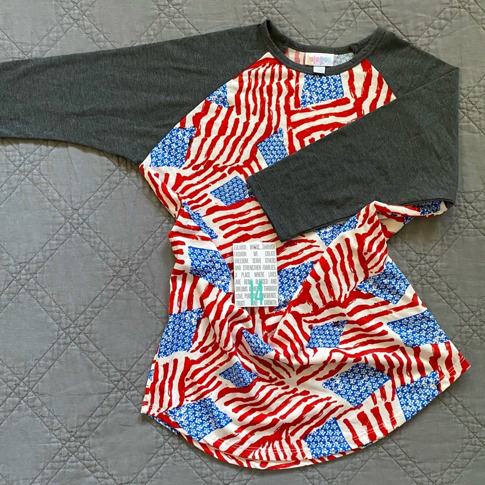 Kid’s Lularoe Americana Sloan Raglan Tee (sz 14)